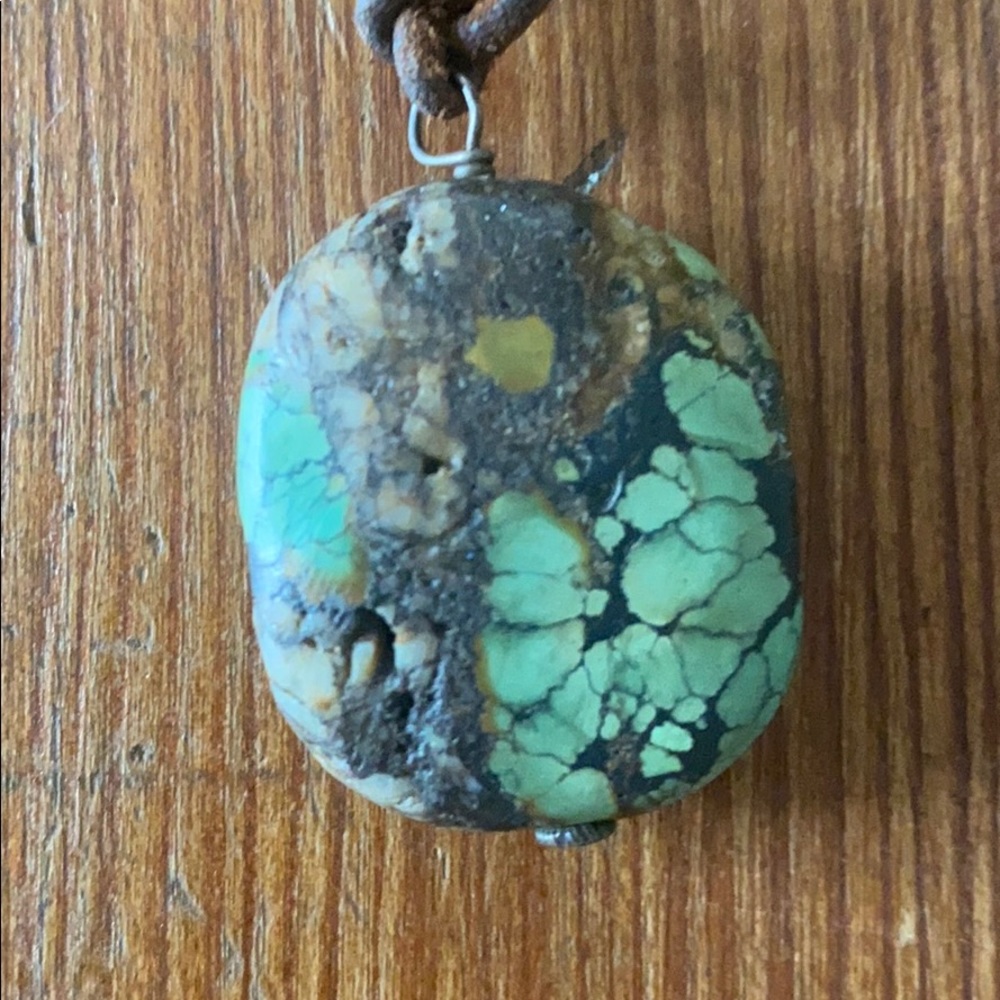 Turquoise Nugget On Suede String Necklace - image 2